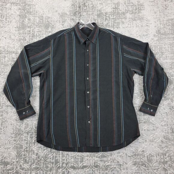 Tommy Bahama Other - Tommy Bahama Shirt Mens XL Black Silk/Wool Blend Striped Long Sleeve Button Up